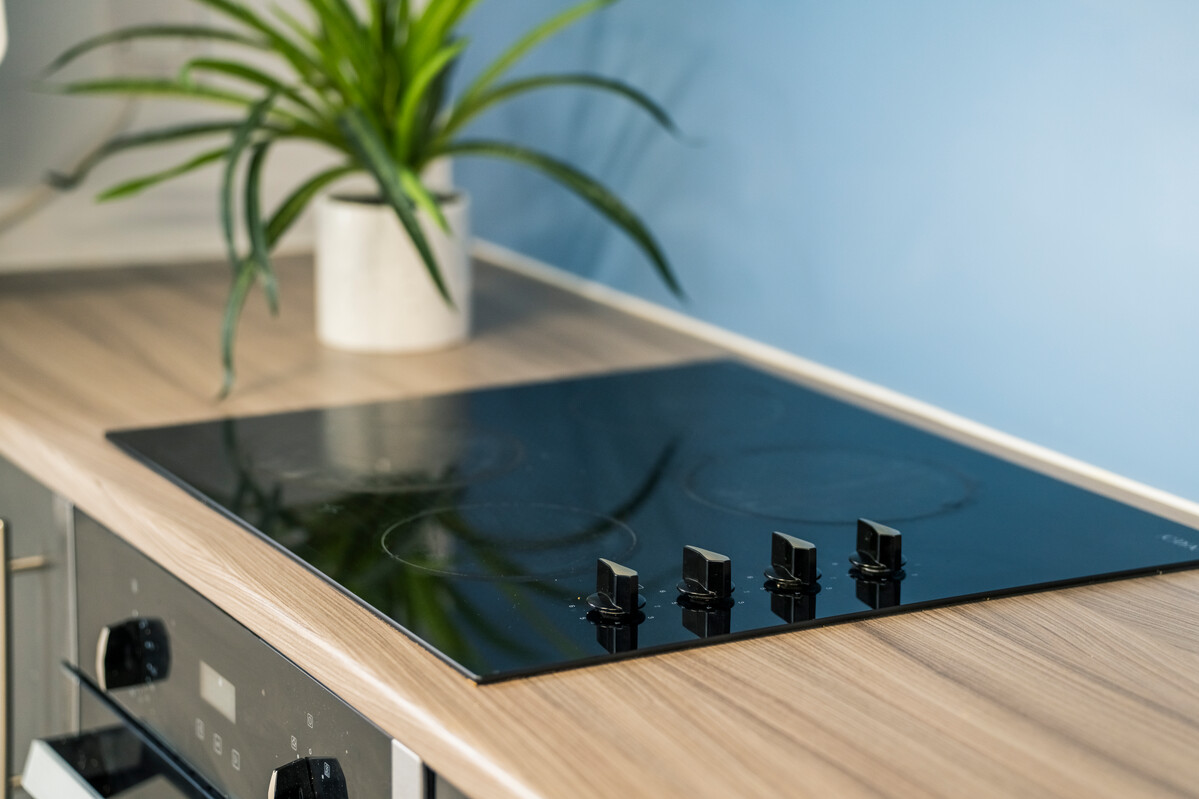 A close up of a kitchen hob in the Pontypridd accommodation block.