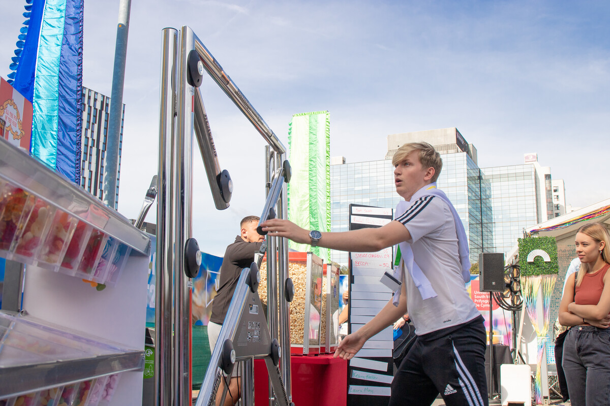A student playing a game during welcome fest