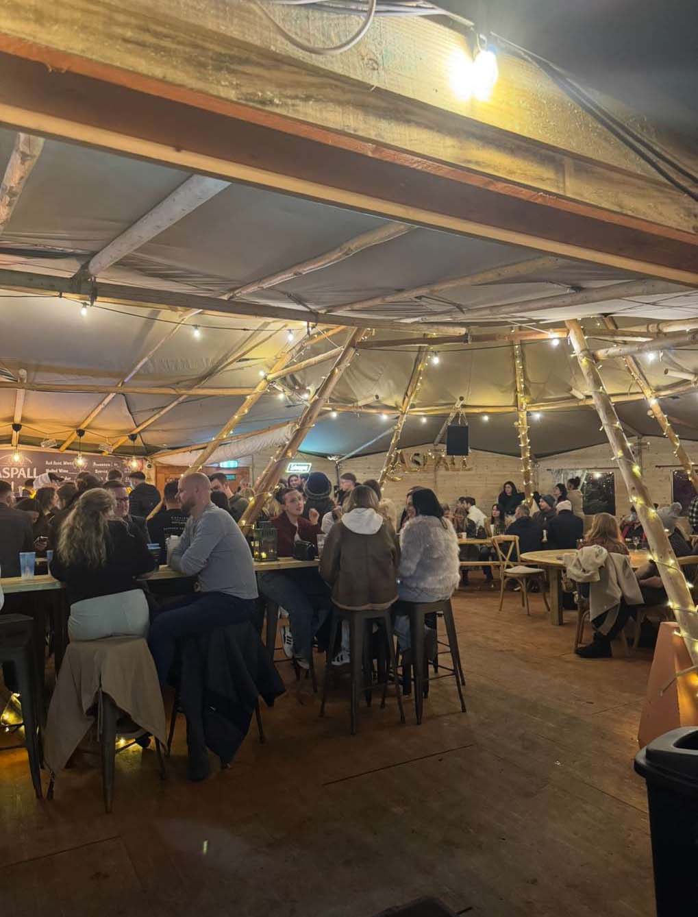 Indoor seating area at Winter Wonderland.