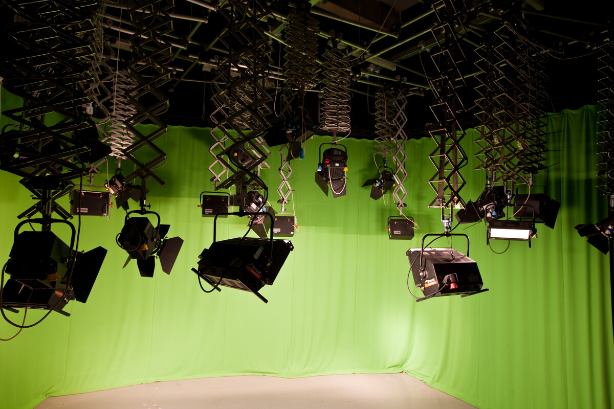 Media recording and lighting equipment in tv studio
