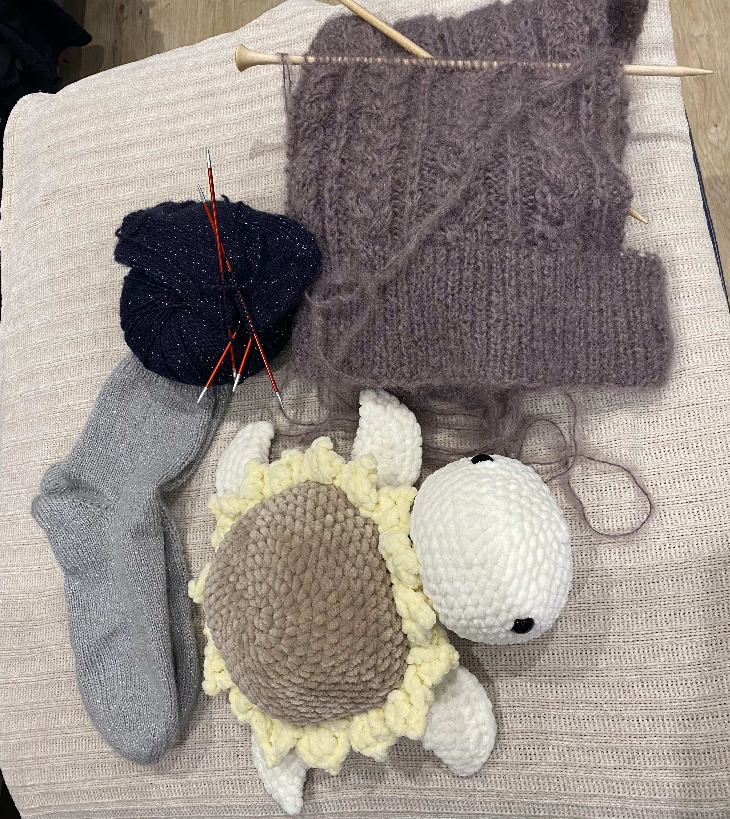 A selection of crochet projects made by student Elin