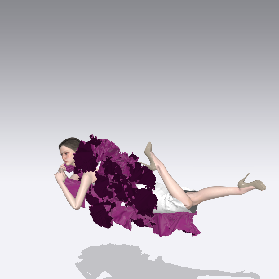 A digitised model wearing a pink floral dress