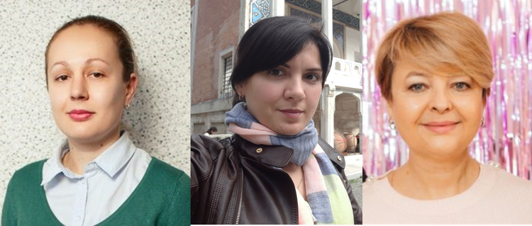 Kharkiv academics Daria Okun, Tetiana Gryneva, Iryna Soina
