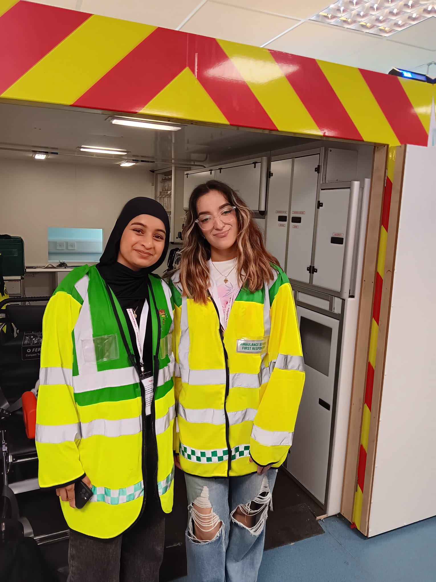 two pupils dressed as paramedics