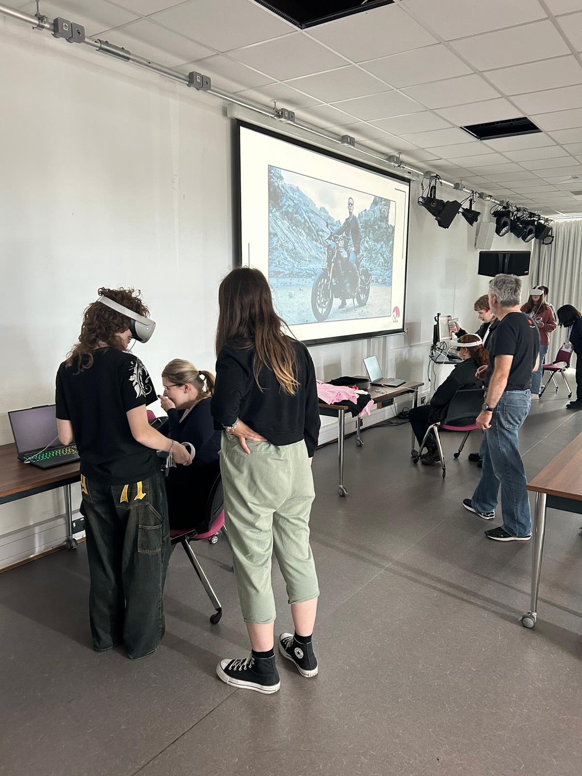 pupils wearing virtual reality headsets
