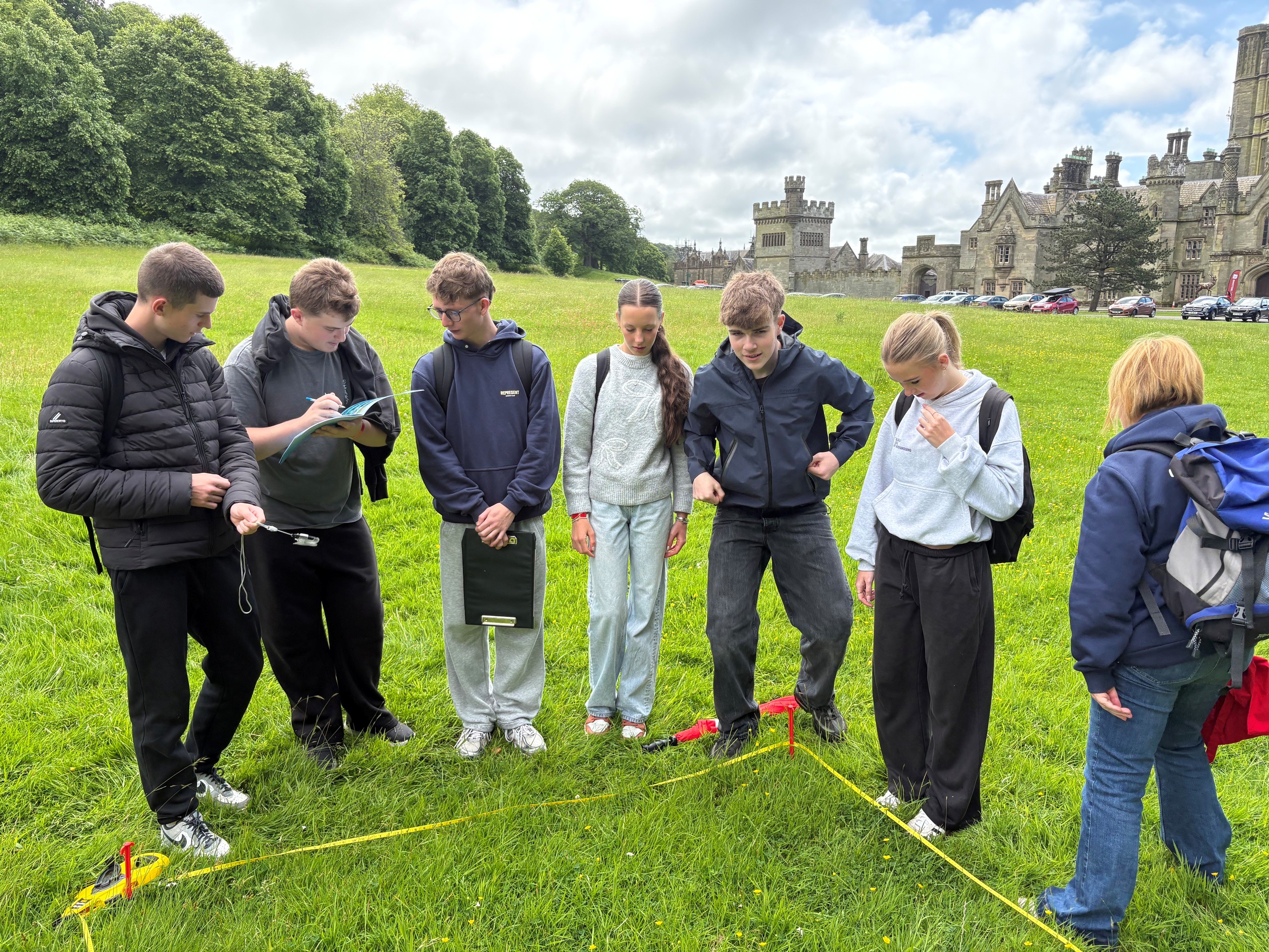 Some of the teenagers who attended the University of South Wales' 'Biology in the Park' at Margam Park taking part in one of the activities included in the event