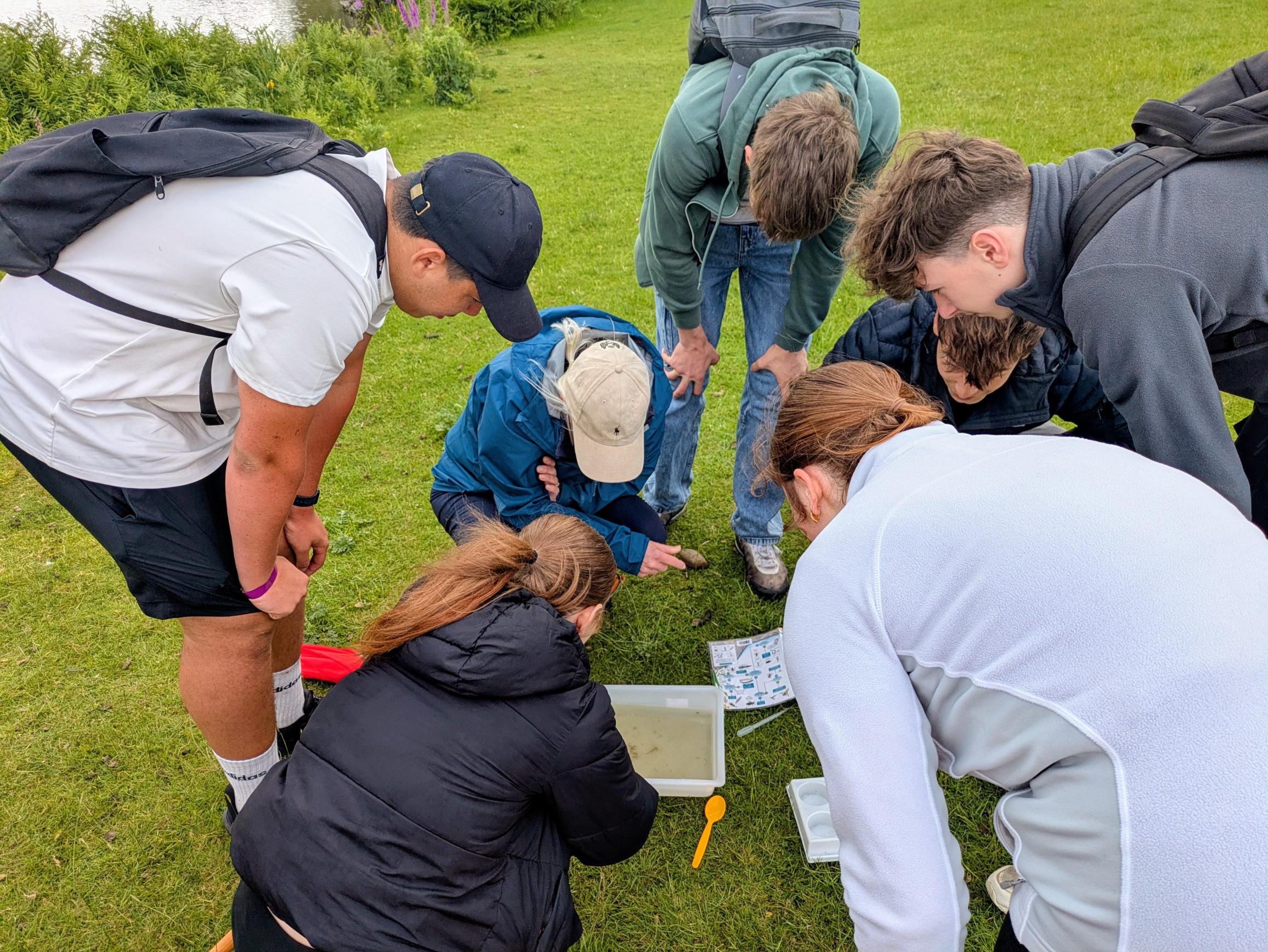 Some of the teenagers who attended the University of South Wales' 'Biology in the Park' at Margam Park taking part in one of the activities included in the event