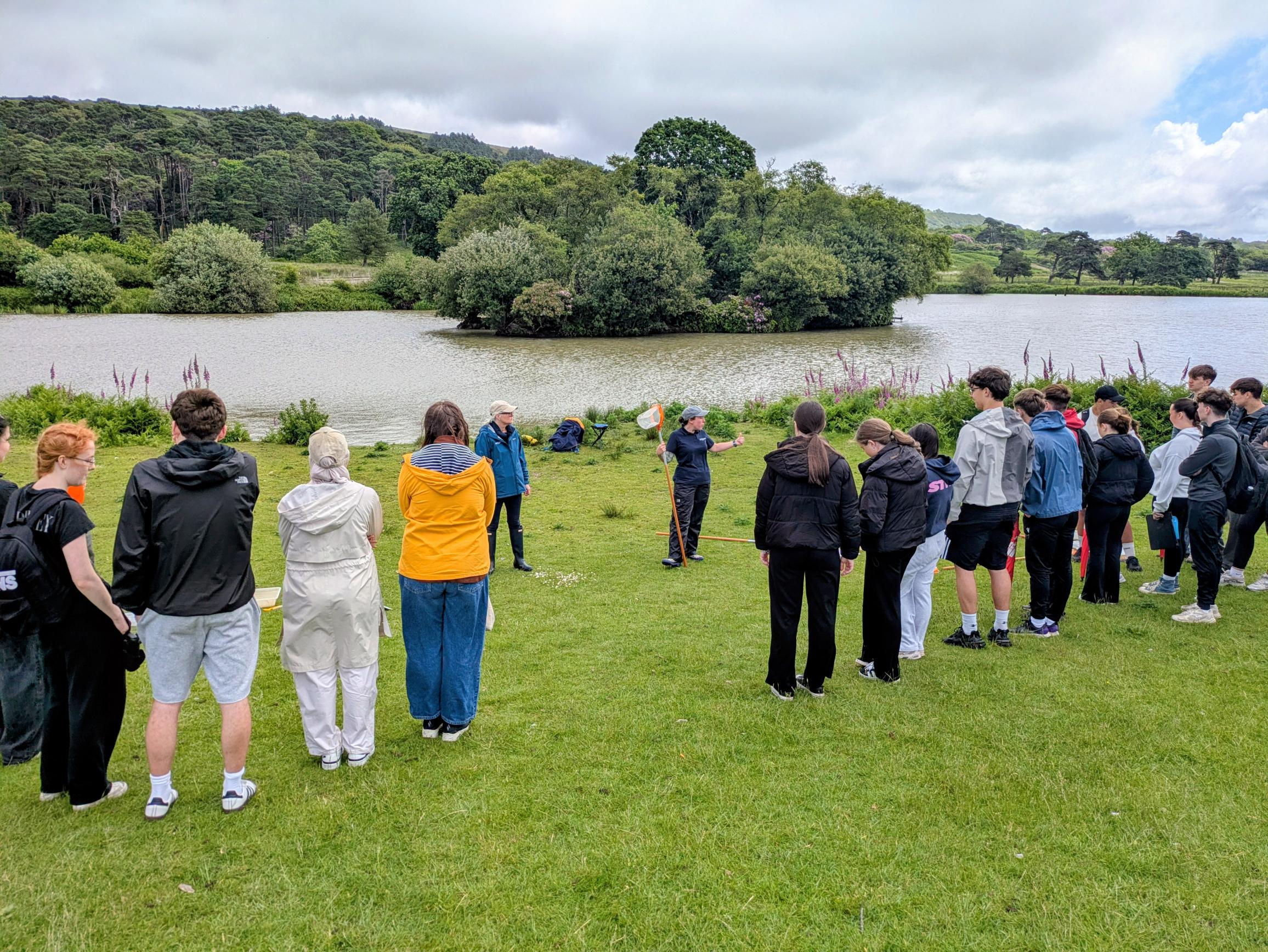 Some of the teenagers who attended the University of South Wales' 'Biology in the Park' at Margam Park taking part in one of the activities included in the event